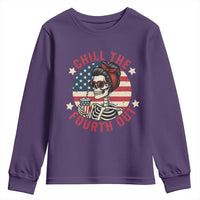 Retro Skeleton 4th of July Youth Sweatshirt Chill The Fourth Out Funny Patriotic American Flag