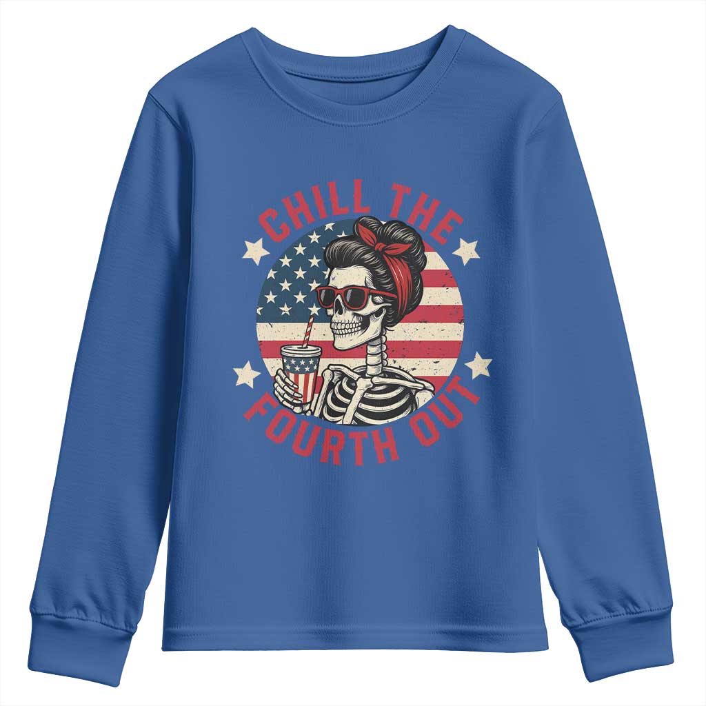Retro Skeleton 4th of July Youth Sweatshirt Chill The Fourth Out Funny Patriotic American Flag