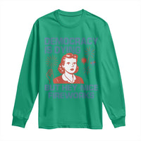 Retro Lady Democracy Is Dying But Hey Nice Fireworks Long Sleeve Shirt Funny 4th of July Political Satire