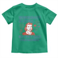 Retro Lady Democracy Is Dying But Hey Nice Fireworks Toddler T Shirt Funny 4th of July Political Satire
