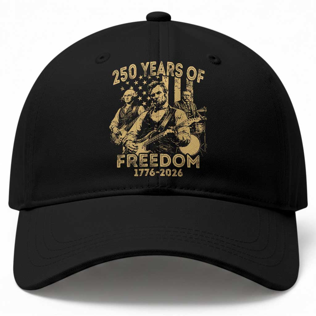 250 Years of Freedom US Presidents Rock Band Baseball Cap Funny Abraham Lincoln George Washington Teddy Roosevelt Concert 1776 to 2026