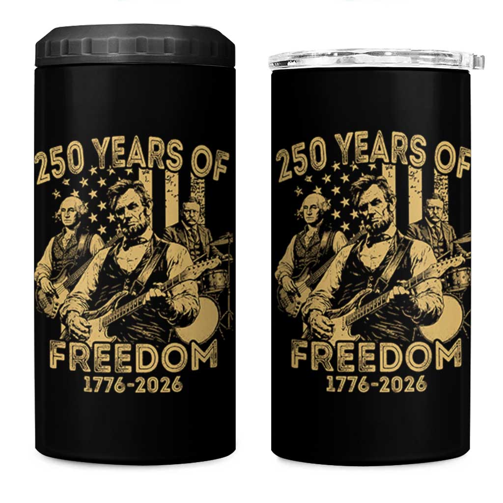 250 Years of Freedom US Presidents Rock Band 4 in 1 Can Cooler Tumbler Funny Abraham Lincoln George Washington Teddy Roosevelt Concert 1776 to 2026