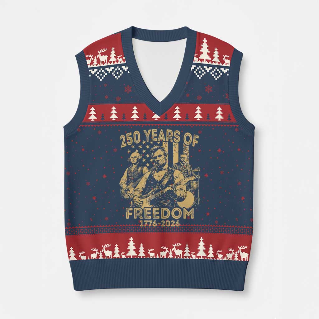 250 Years of Freedom US Presidents Rock Band V-Neck Knit Sweater Vest Funny Abraham Lincoln George Washington Teddy Roosevelt Concert 1776 to 2026
