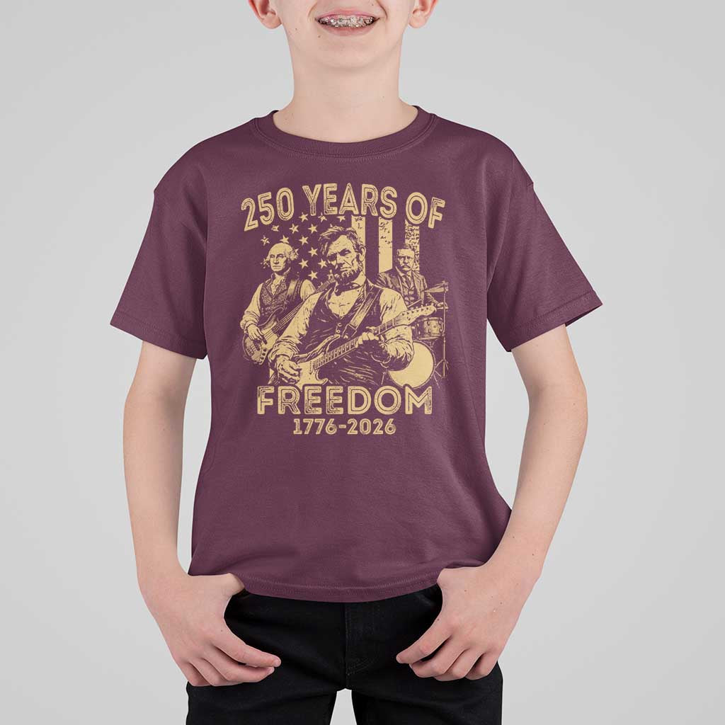 250 Years of Freedom US Presidents Rock Band T Shirt For Kid Funny Abraham Lincoln George Washington Teddy Roosevelt Concert 1776 to 2026