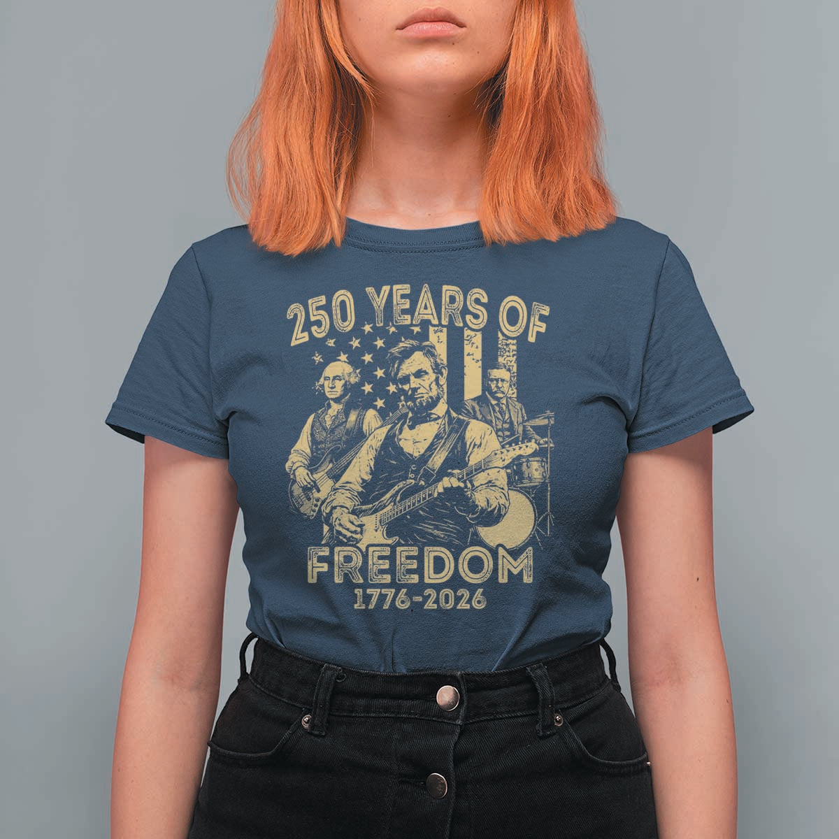 250 Years of Freedom US Presidents Rock Band T Shirt For Women Funny Abraham Lincoln George Washington Teddy Roosevelt Concert 1776 to 2026