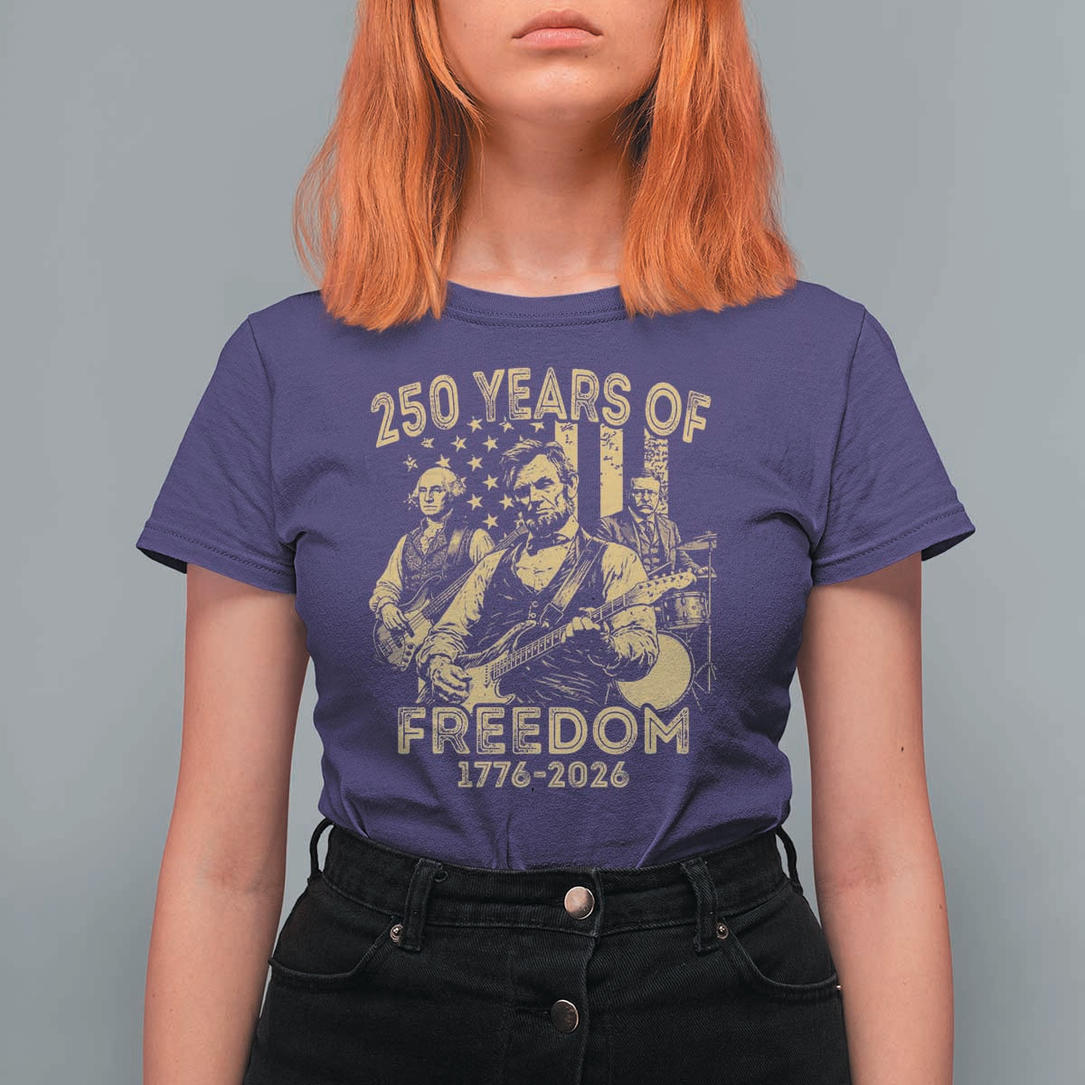 250 Years of Freedom US Presidents Rock Band T Shirt For Women Funny Abraham Lincoln George Washington Teddy Roosevelt Concert 1776 to 2026