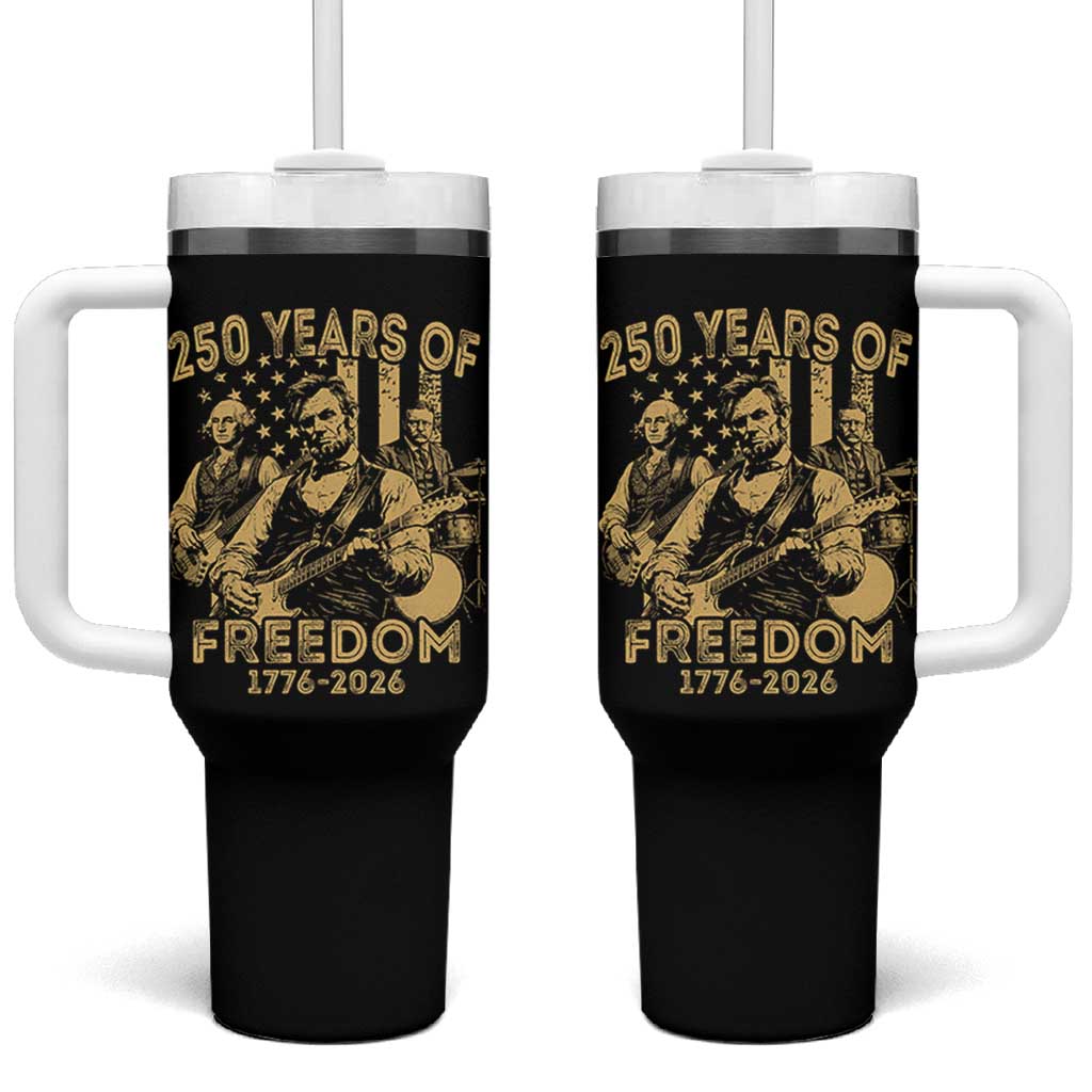 250 Years of Freedom US Presidents Rock Band Tumbler With Handle Funny Abraham Lincoln George Washington Teddy Roosevelt Concert 1776 to 2026
