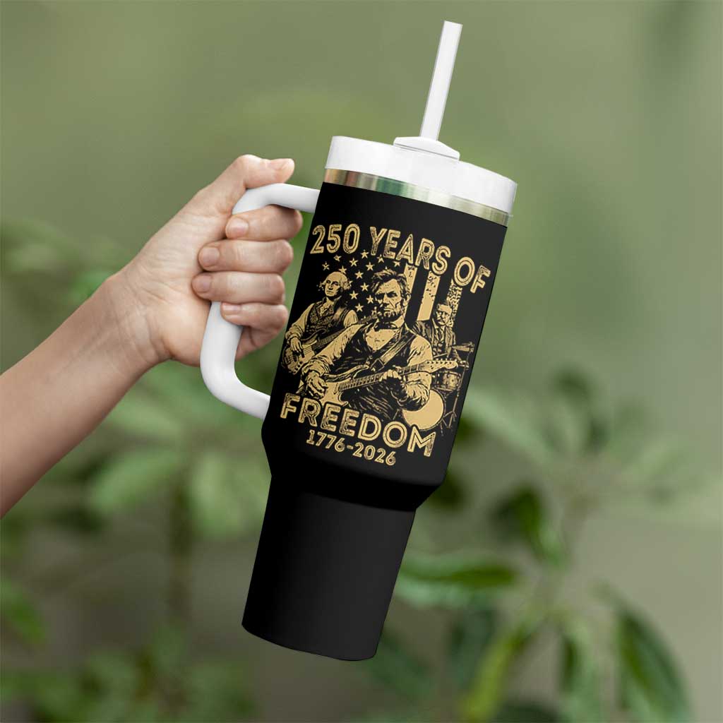 250 Years of Freedom US Presidents Rock Band Tumbler With Handle Funny Abraham Lincoln George Washington Teddy Roosevelt Concert 1776 to 2026