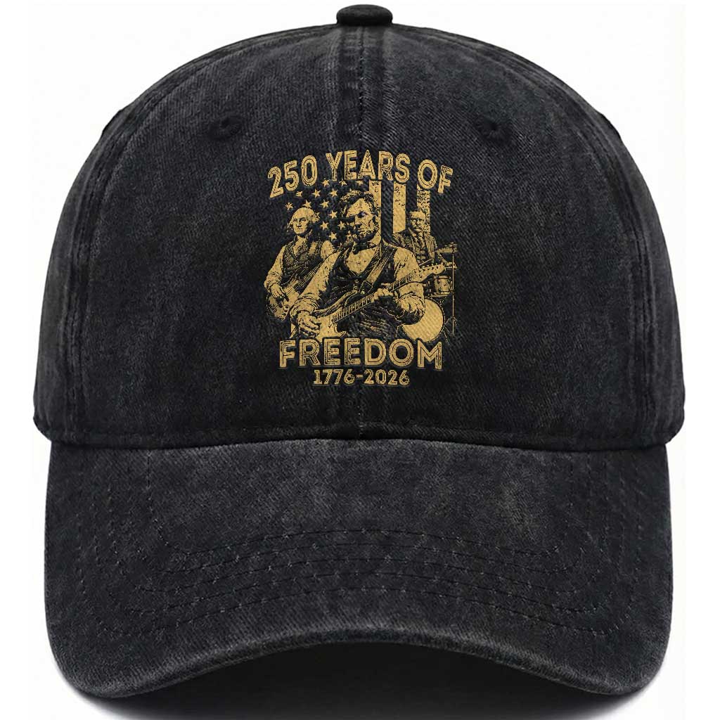 250 Years of Freedom US Presidents Rock Band Washed Cotton Baseball Cap Funny Abraham Lincoln George Washington Teddy Roosevelt Concert 1776 to 2026