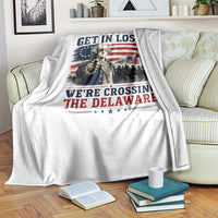 Get In Loser We're Crossing The Delaware Uncle Sam Style Throw Blanket Funny George Washington Pointing Vintage American Flag Patriotic