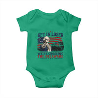Get In Loser We're Crossing The Delaware Uncle Sam Style Baby Onesie Funny George Washington Pointing Vintage American Flag Patriotic