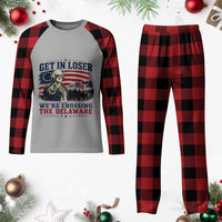 Get In Loser We're Crossing The Delaware Uncle Sam Style Plaid Pajama Set Funny George Washington Pointing Vintage American Flag Patriotic