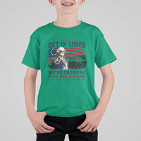 Get In Loser We're Crossing The Delaware Uncle Sam Style T Shirt For Kid Funny George Washington Pointing Vintage American Flag Patriotic