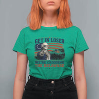 Get In Loser We're Crossing The Delaware Uncle Sam Style T Shirt For Women Funny George Washington Pointing Vintage American Flag Patriotic
