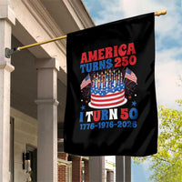 America Turns 250 I Turn 50 Funny 1976 Birthday Garden Flag American Flag Cake 1776 to 2026 Semiquincentennial