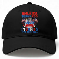 America Turns 250 I Turn 50 Funny 1976 Birthday Baseball Cap American Flag Cake 1776 to 2026 Semiquincentennial