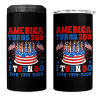 America Turns 250 I Turn 50 Funny 1976 Birthday 4 in 1 Can Cooler Tumbler American Flag Cake 1776 to 2026 Semiquincentennial