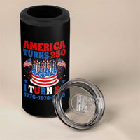 America Turns 250 I Turn 50 Funny 1976 Birthday 4 in 1 Can Cooler Tumbler American Flag Cake 1776 to 2026 Semiquincentennial