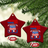America Turns 250 I Turn 50 Funny 1976 Birthday Ceramic Ornament American Flag Cake 1776 to 2026 Semiquincentennial
