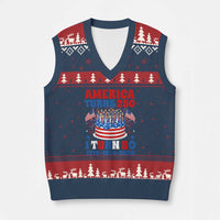 America Turns 250 I Turn 50 Funny 1976 Birthday V-Neck Knit Sweater Vest American Flag Cake 1776 to 2026 Semiquincentennial