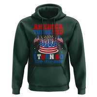 America Turns 250 I Turn 50 Funny 1976 Birthday Hoodie American Flag Cake 1776 to 2026 Semiquincentennial