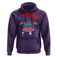 America Turns 250 I Turn 50 Funny 1976 Birthday Hoodie American Flag Cake 1776 to 2026 Semiquincentennial