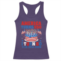 America Turns 250 I Turn 50 Funny 1976 Birthday Racerback Tank Top American Flag Cake 1776 to 2026 Semiquincentennial