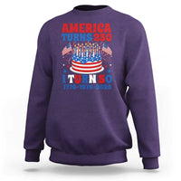America Turns 250 I Turn 50 Funny 1976 Birthday Sweatshirt American Flag Cake 1776 to 2026 Semiquincentennial
