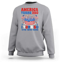America Turns 250 I Turn 50 Funny 1976 Birthday Sweatshirt American Flag Cake 1776 to 2026 Semiquincentennial