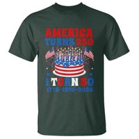 America Turns 250 I Turn 50 Funny 1976 Birthday T Shirt American Flag Cake 1776 to 2026 Semiquincentennial