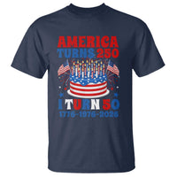 America Turns 250 I Turn 50 Funny 1976 Birthday T Shirt American Flag Cake 1776 to 2026 Semiquincentennial