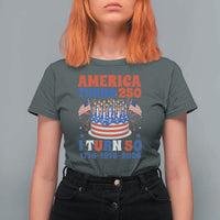 America Turns 250 I Turn 50 Funny 1976 Birthday T Shirt For Women American Flag Cake 1776 to 2026 Semiquincentennial