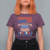 America Turns 250 I Turn 50 Funny 1976 Birthday T Shirt For Women American Flag Cake 1776 to 2026 Semiquincentennial
