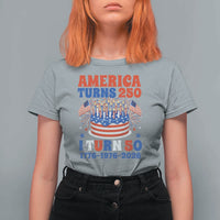 America Turns 250 I Turn 50 Funny 1976 Birthday T Shirt For Women American Flag Cake 1776 to 2026 Semiquincentennial