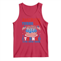 America Turns 250 I Turn 50 Funny 1976 Birthday Tank Top American Flag Cake 1776 to 2026 Semiquincentennial