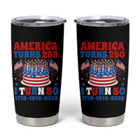 America Turns 250 I Turn 50 Funny 1976 Birthday Tumbler Cup American Flag Cake 1776 to 2026 Semiquincentennial