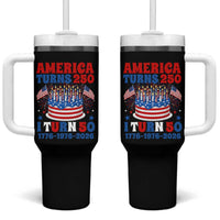 America Turns 250 I Turn 50 Funny 1976 Birthday Tumbler With Handle American Flag Cake 1776 to 2026 Semiquincentennial