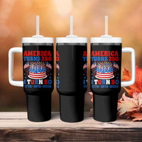 America Turns 250 I Turn 50 Funny 1976 Birthday Tumbler With Handle American Flag Cake 1776 to 2026 Semiquincentennial