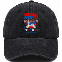 America Turns 250 I Turn 50 Funny 1976 Birthday Washed Cotton Baseball Cap American Flag Cake 1776 to 2026 Semiquincentennial