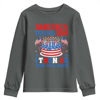 America Turns 250 I Turn 50 Funny 1976 Birthday Youth Sweatshirt American Flag Cake 1776 to 2026 Semiquincentennial
