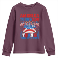 America Turns 250 I Turn 50 Funny 1976 Birthday Youth Sweatshirt American Flag Cake 1776 to 2026 Semiquincentennial