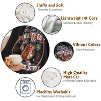 250 Years 1776 to 2026 Cartoon Hot Dog Throw Blanket Funny Uncle Sam Top Hat Waving American Flag Semiquincentennial