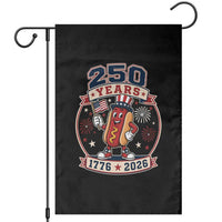 250 Years 1776 to 2026 Cartoon Hot Dog Garden Flag Funny Uncle Sam Top Hat Waving American Flag Semiquincentennial