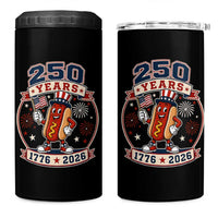 250 Years 1776 to 2026 Cartoon Hot Dog 4 in 1 Can Cooler Tumbler Funny Uncle Sam Top Hat Waving American Flag Semiquincentennial
