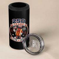 250 Years 1776 to 2026 Cartoon Hot Dog 4 in 1 Can Cooler Tumbler Funny Uncle Sam Top Hat Waving American Flag Semiquincentennial