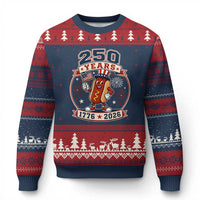 250 Years 1776 to 2026 Cartoon Hot Dog Ugly Christmas Sweater Funny Uncle Sam Top Hat Waving American Flag Semiquincentennial