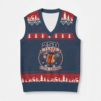 250 Years 1776 to 2026 Cartoon Hot Dog V-Neck Knit Sweater Vest Funny Uncle Sam Top Hat Waving American Flag Semiquincentennial