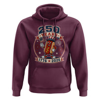 250 Years 1776 to 2026 Cartoon Hot Dog Hoodie Funny Uncle Sam Top Hat Waving American Flag Semiquincentennial