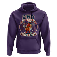250 Years 1776 to 2026 Cartoon Hot Dog Hoodie Funny Uncle Sam Top Hat Waving American Flag Semiquincentennial