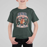 250 Years 1776 to 2026 Cartoon Hot Dog T Shirt For Kid Funny Uncle Sam Top Hat Waving American Flag Semiquincentennial